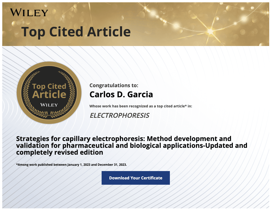 Certificate for the Top Cited Award